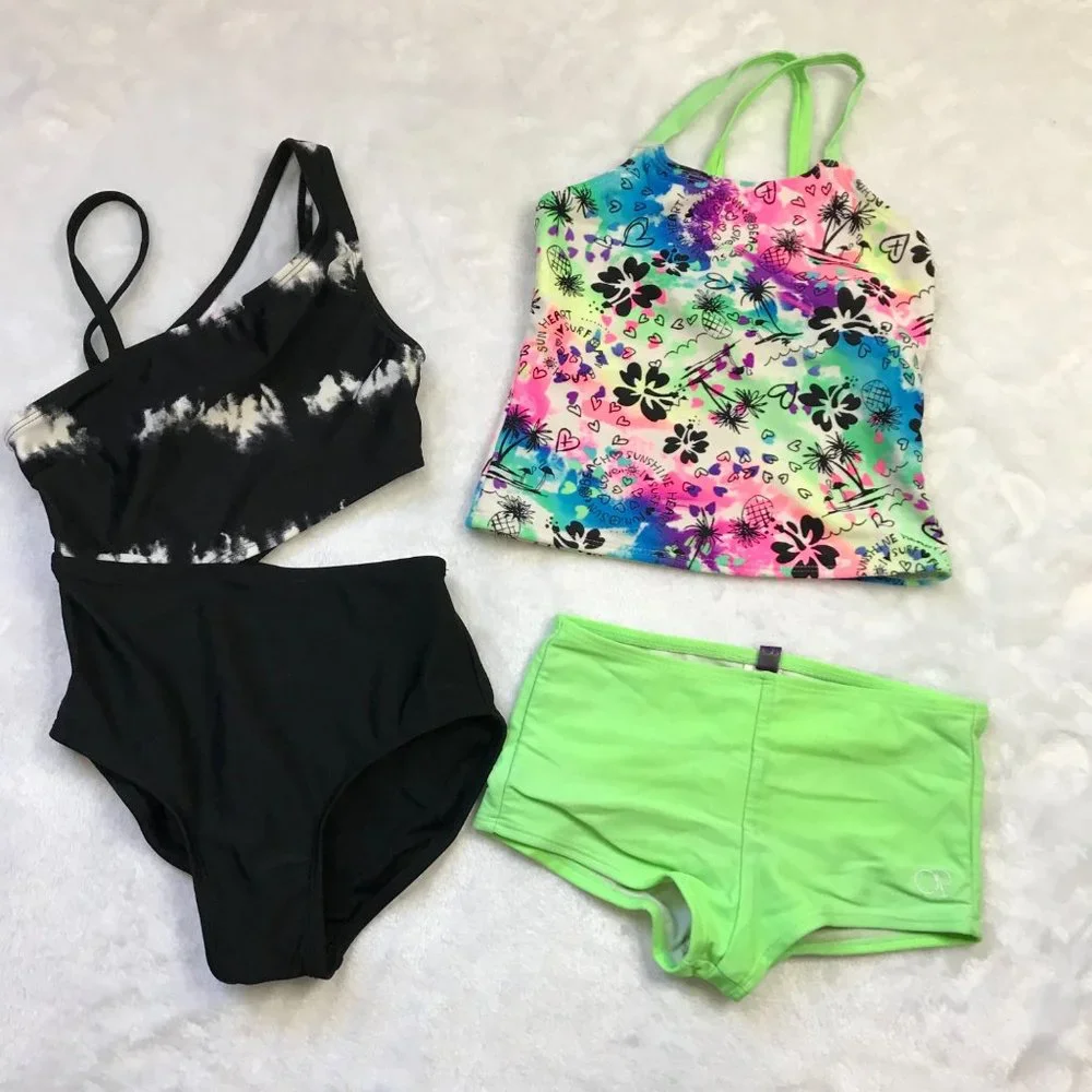 OP and More Than Magic Bathing Suits Little Girls Size XS (4-5) Black,‎ Bright